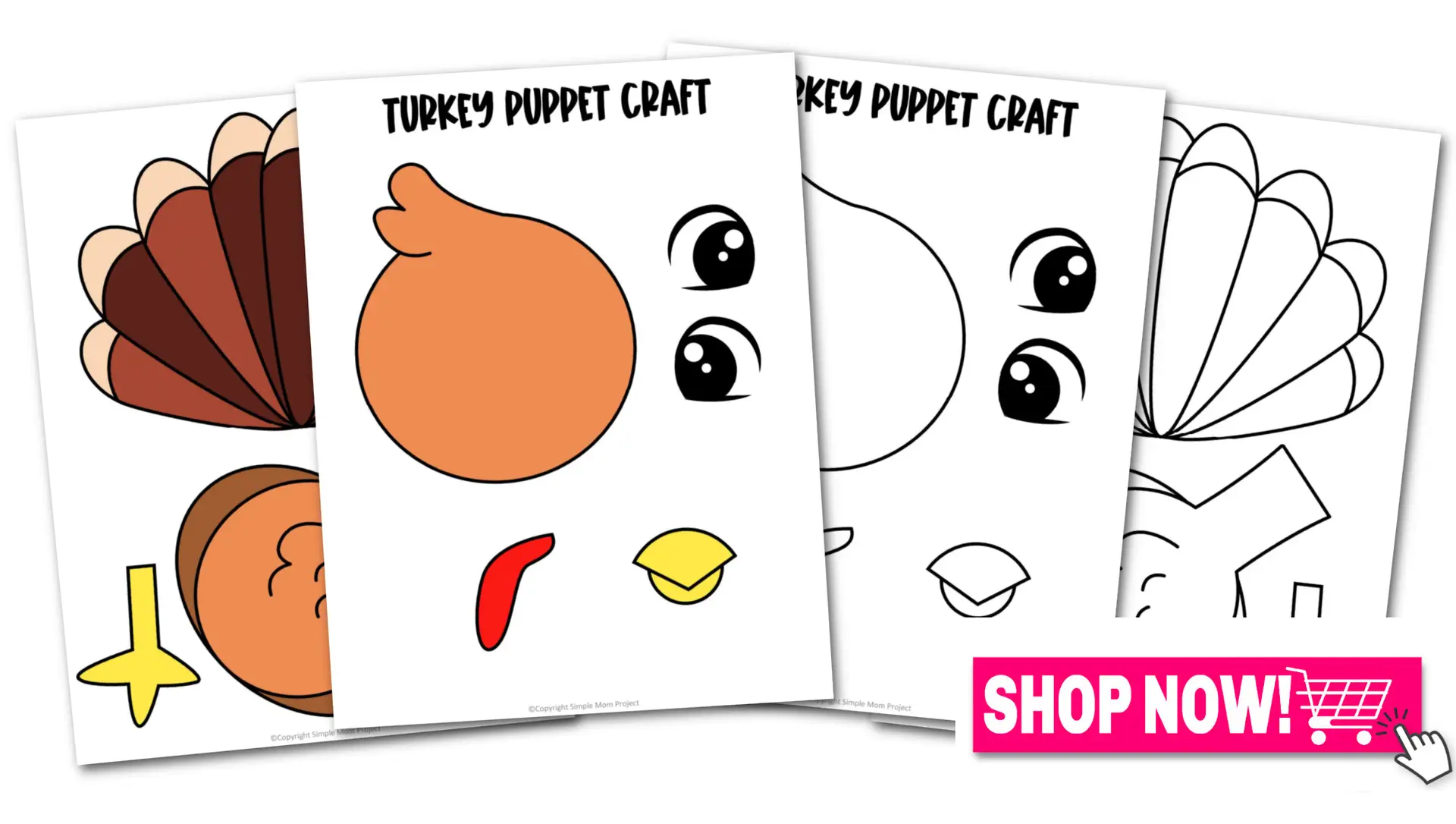 printable turkey paper bag puppet template - simple mom project